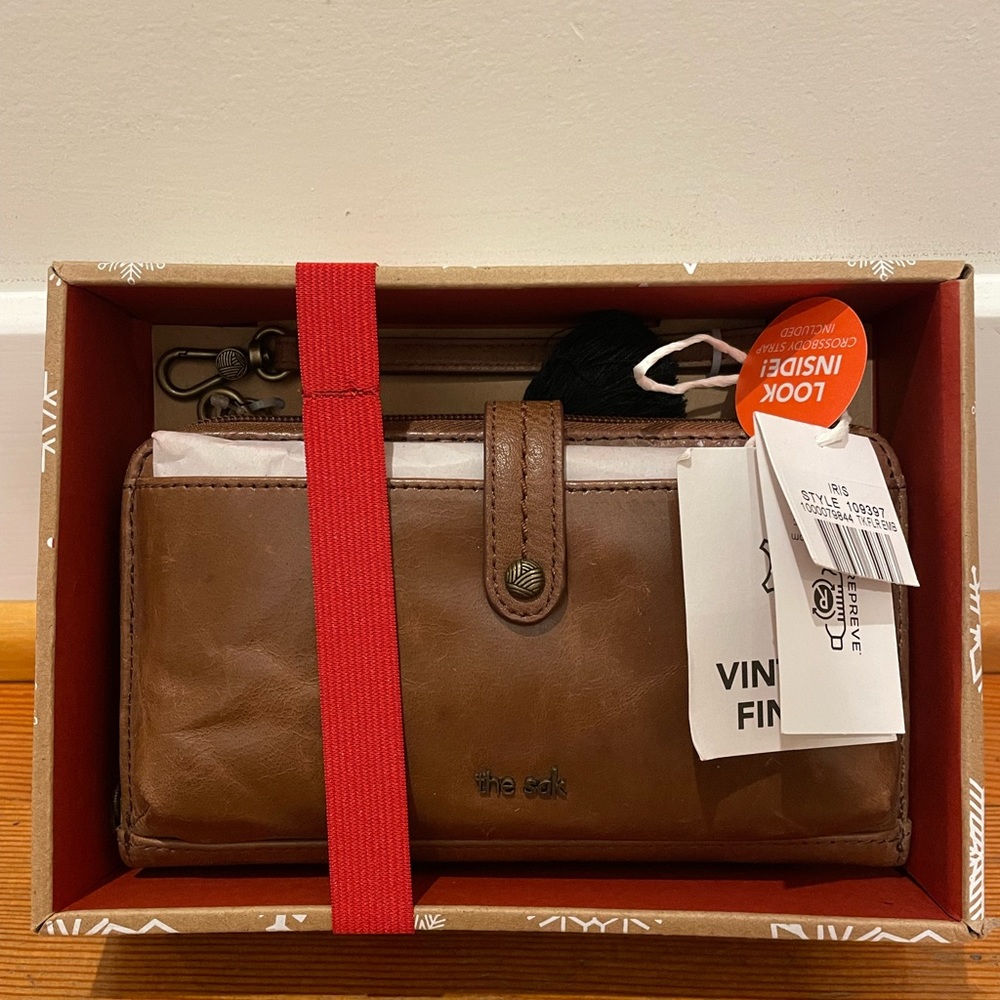The Sak Iris tan Leather phone wallet crossbody wristlet